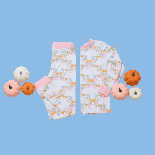 Girl Pink & Pumpkin PJ Set - The Smocked Pine