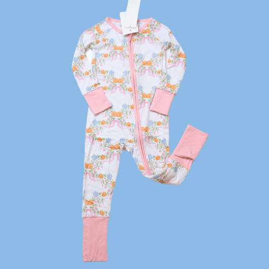 Girly Pink & Pumpkin Zipper Romper - The Smocked Pine