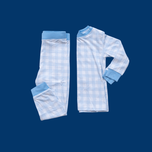 Classic Light Blue Gingham PJ Set - The Smocked Pine