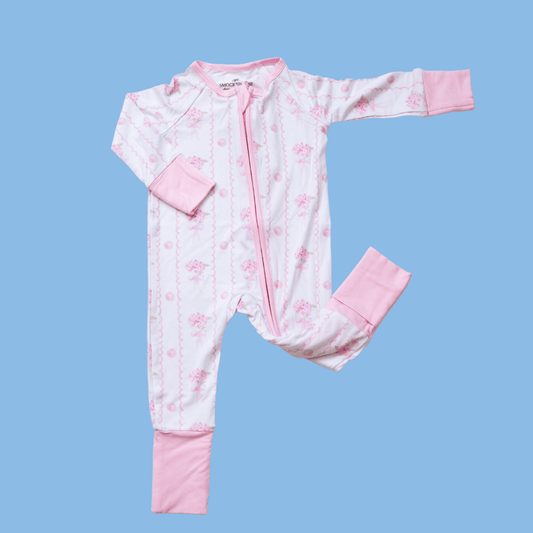 Light Pink Hydrangea Zipper Romper - The Smocked Pine